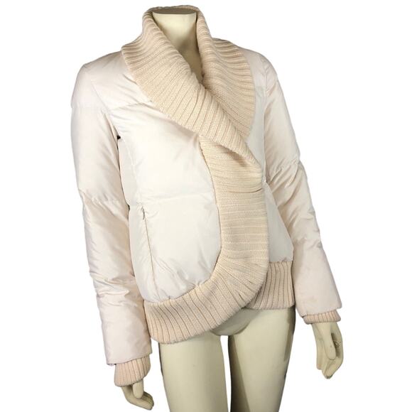 BCBGMaxAzria Cream Puffer Sweater Jacket with knit shawl collar & cuffs size XS - Picture 3 of 12